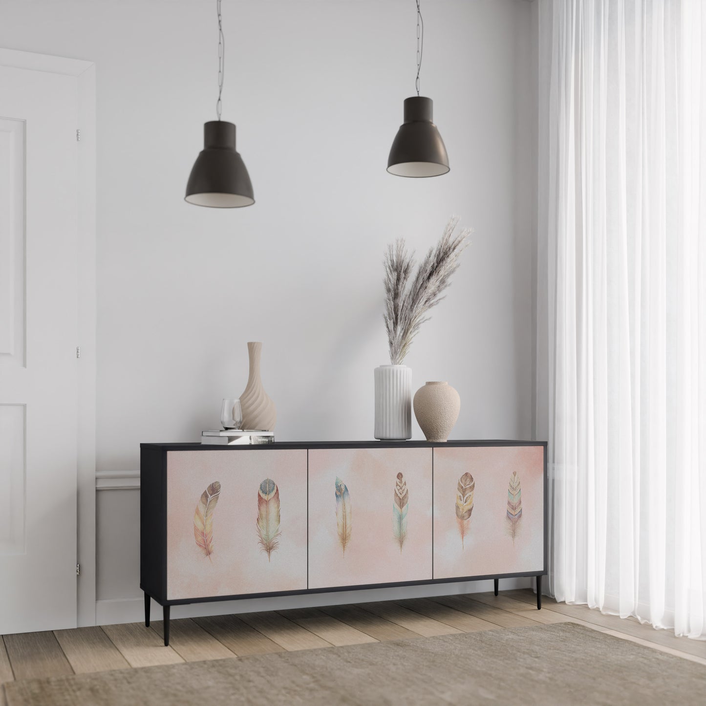 DELIQUESCE 3-dörrars skänk i svart finish