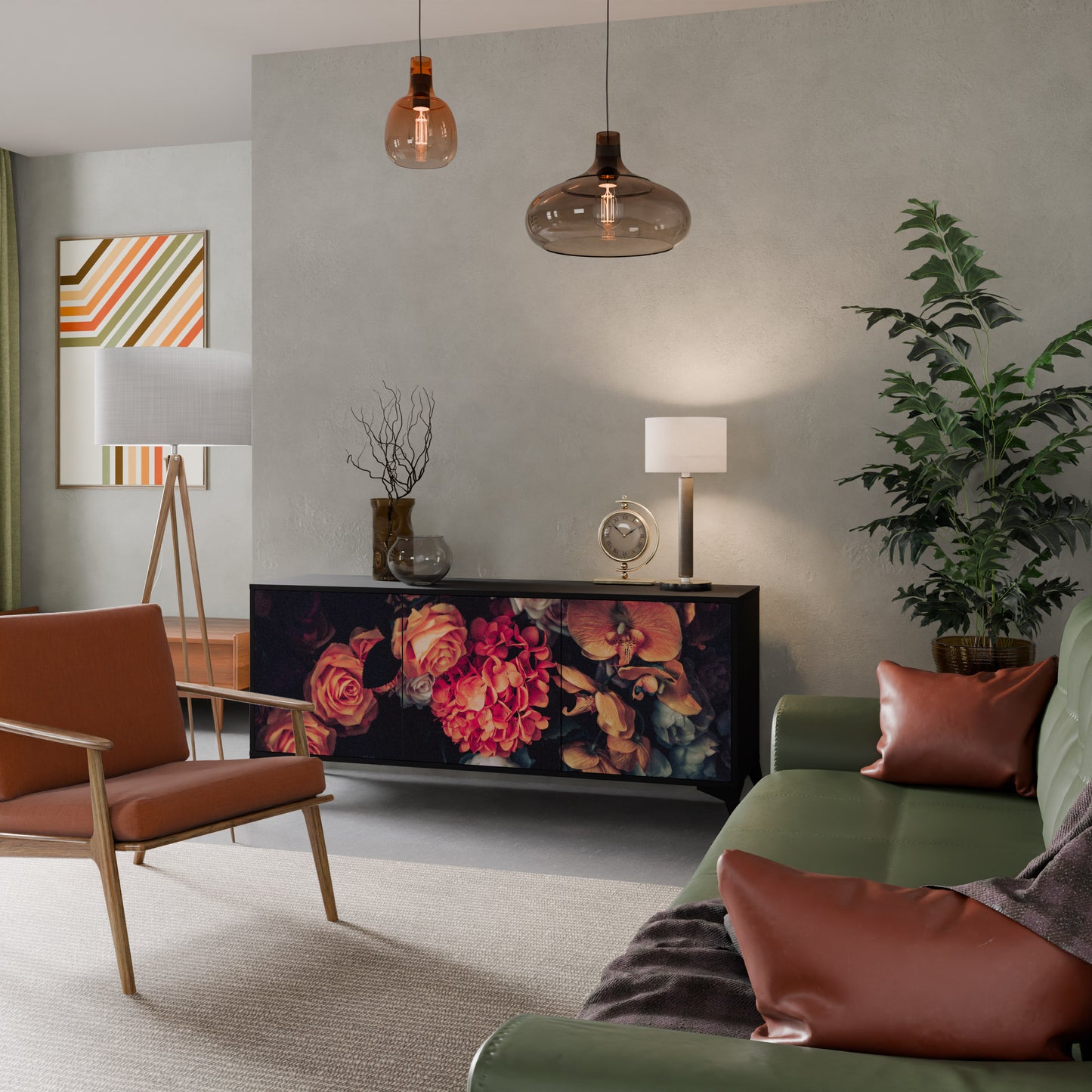 NEVERENDING BLOOM 3-dörrars skänk i svart finish