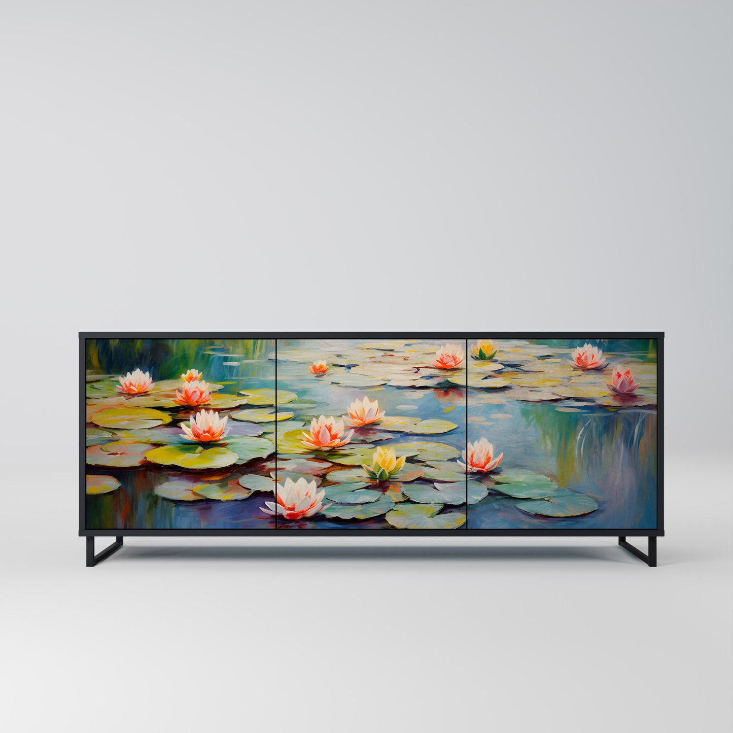 BLOOMING WATERS 3-dörrars skänk i svart finish
