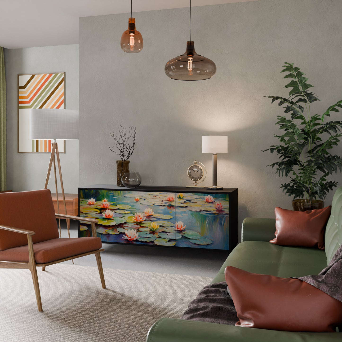 BLOOMING WATERS 3-dörrars skänk i svart finish