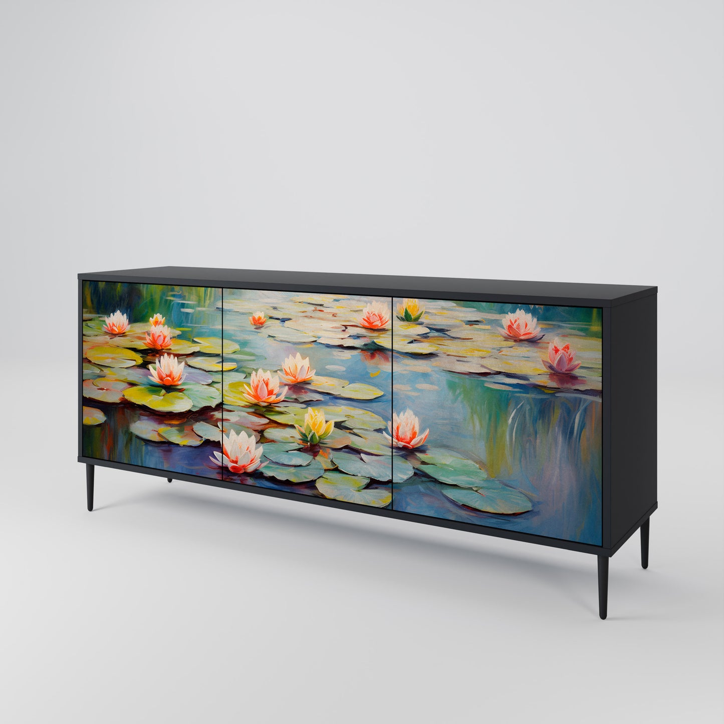 BLOOMING WATERS 3-dörrars skänk i svart finish