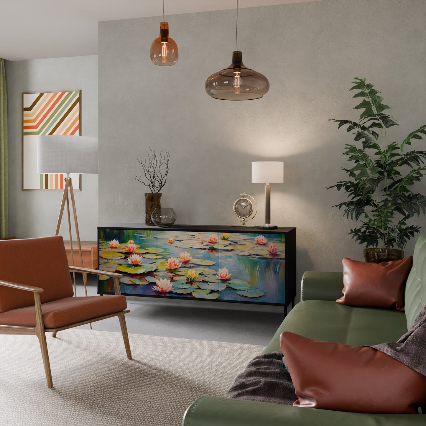 BLOOMING WATERS 3-dörrars skänk i svart finish