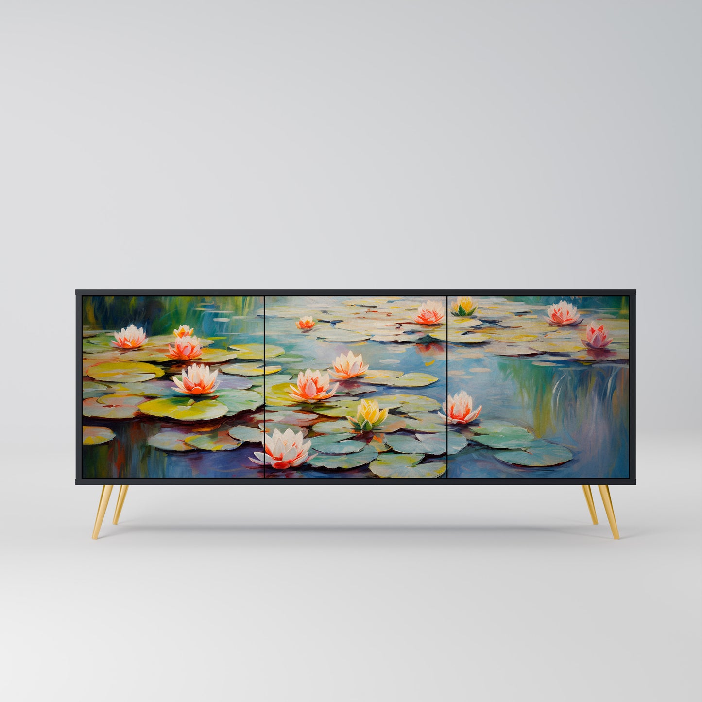 BLOOMING WATERS 3-dörrars skänk i svart finish