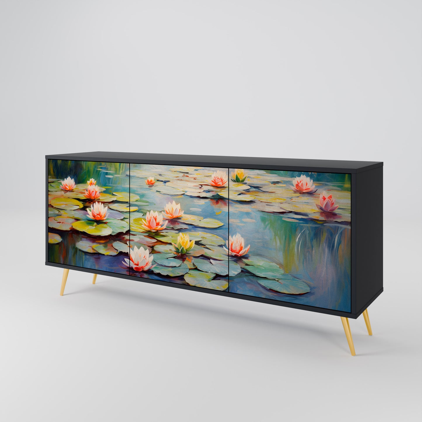 BLOOMING WATERS 3-dörrars skänk i svart finish