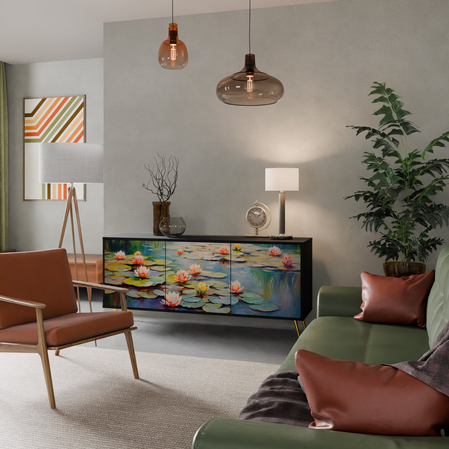 BLOOMING WATERS 3-dörrars skänk i svart finish