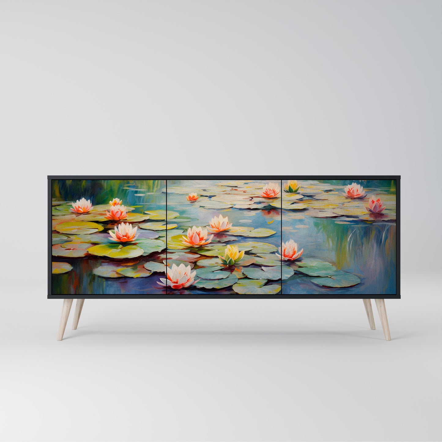 BLOOMING WATERS 3-dörrars skänk i svart finish