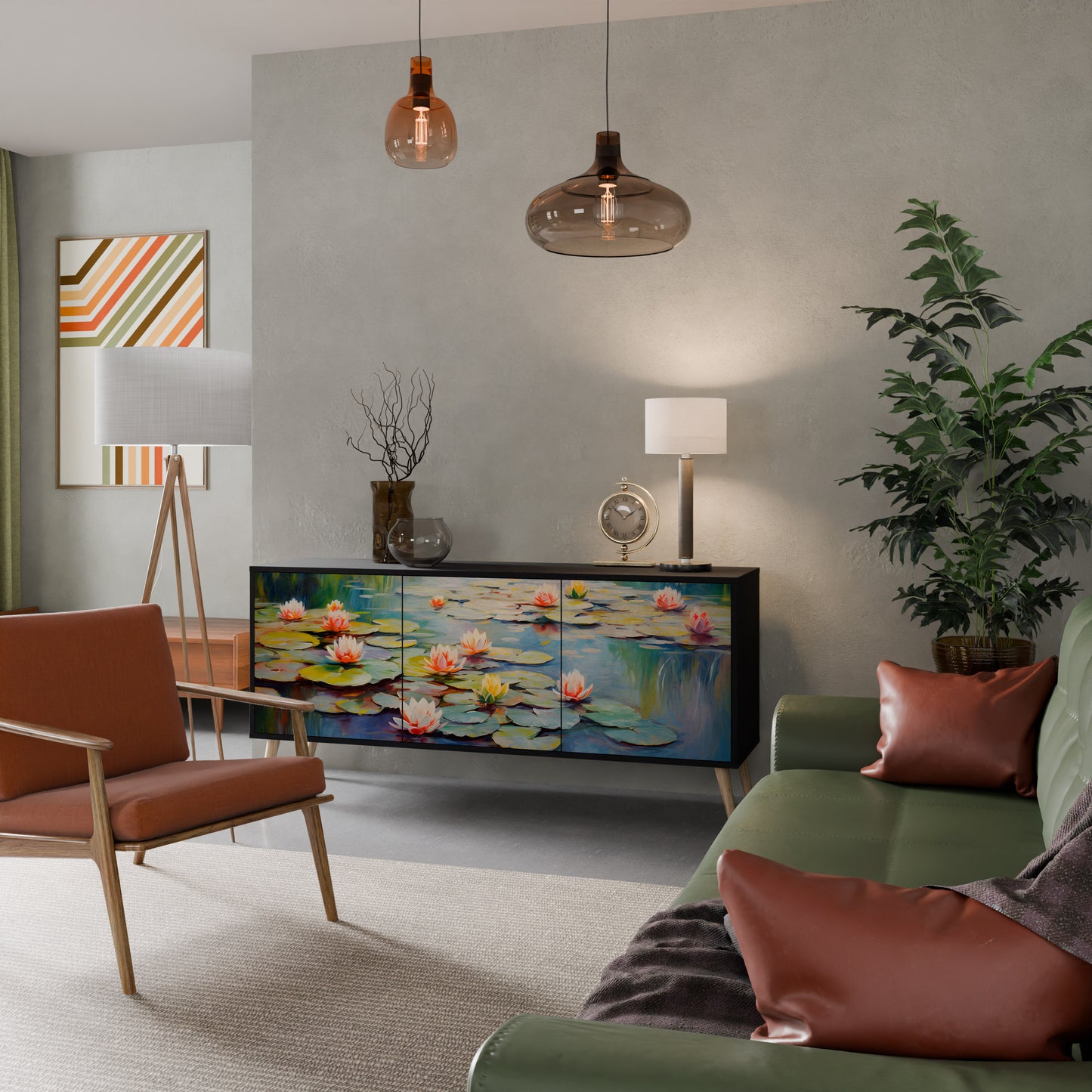 BLOOMING WATERS 3-dörrars skänk i svart finish