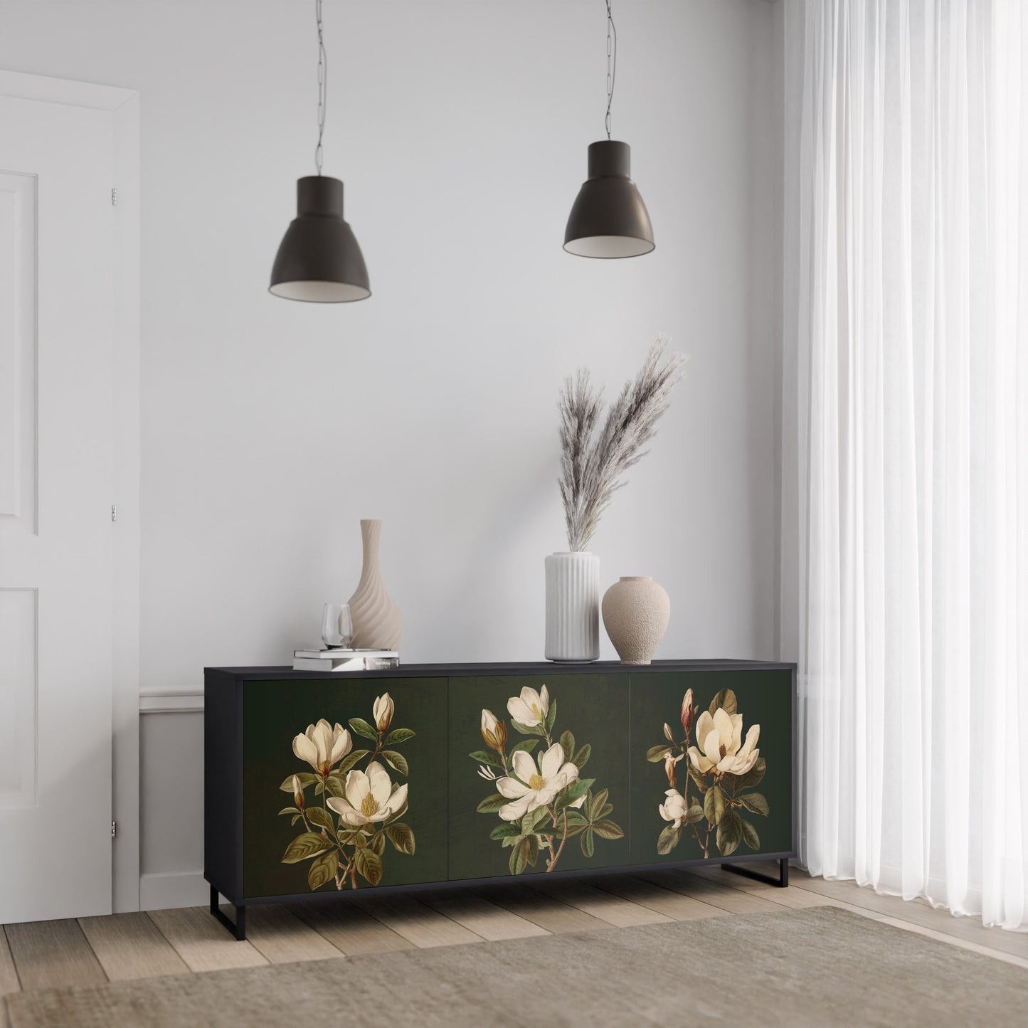 FLORAL NOIR 3-dörrars skänk i svart finish