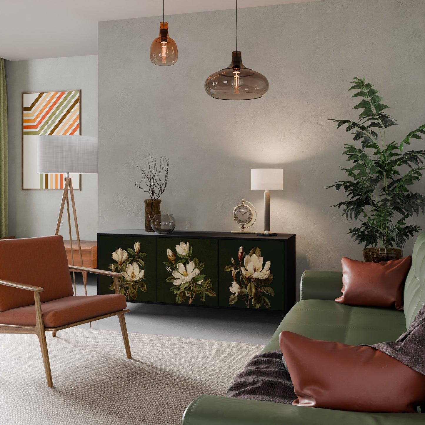 FLORAL NOIR 3-dörrars skänk i svart finish