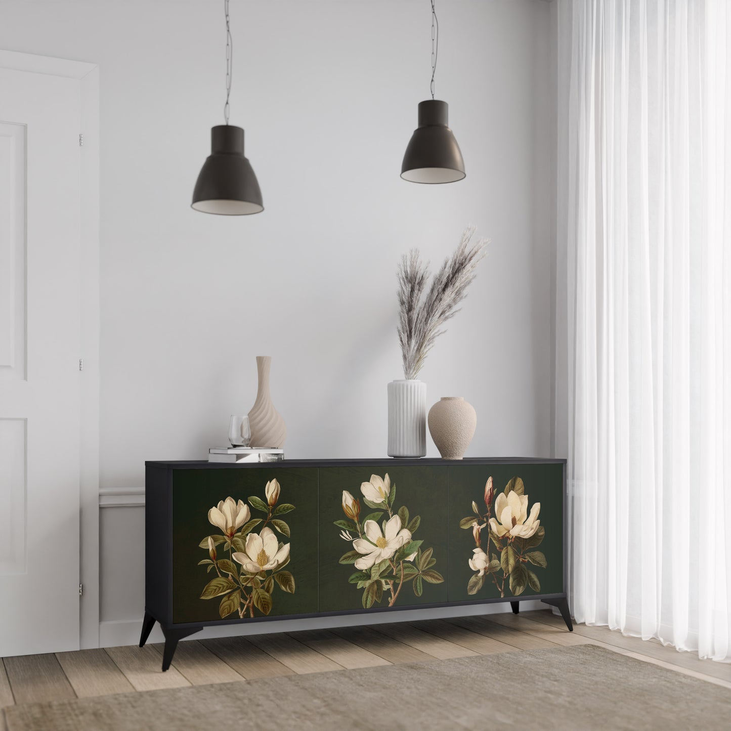 FLORAL NOIR 3-dörrars skänk i svart finish