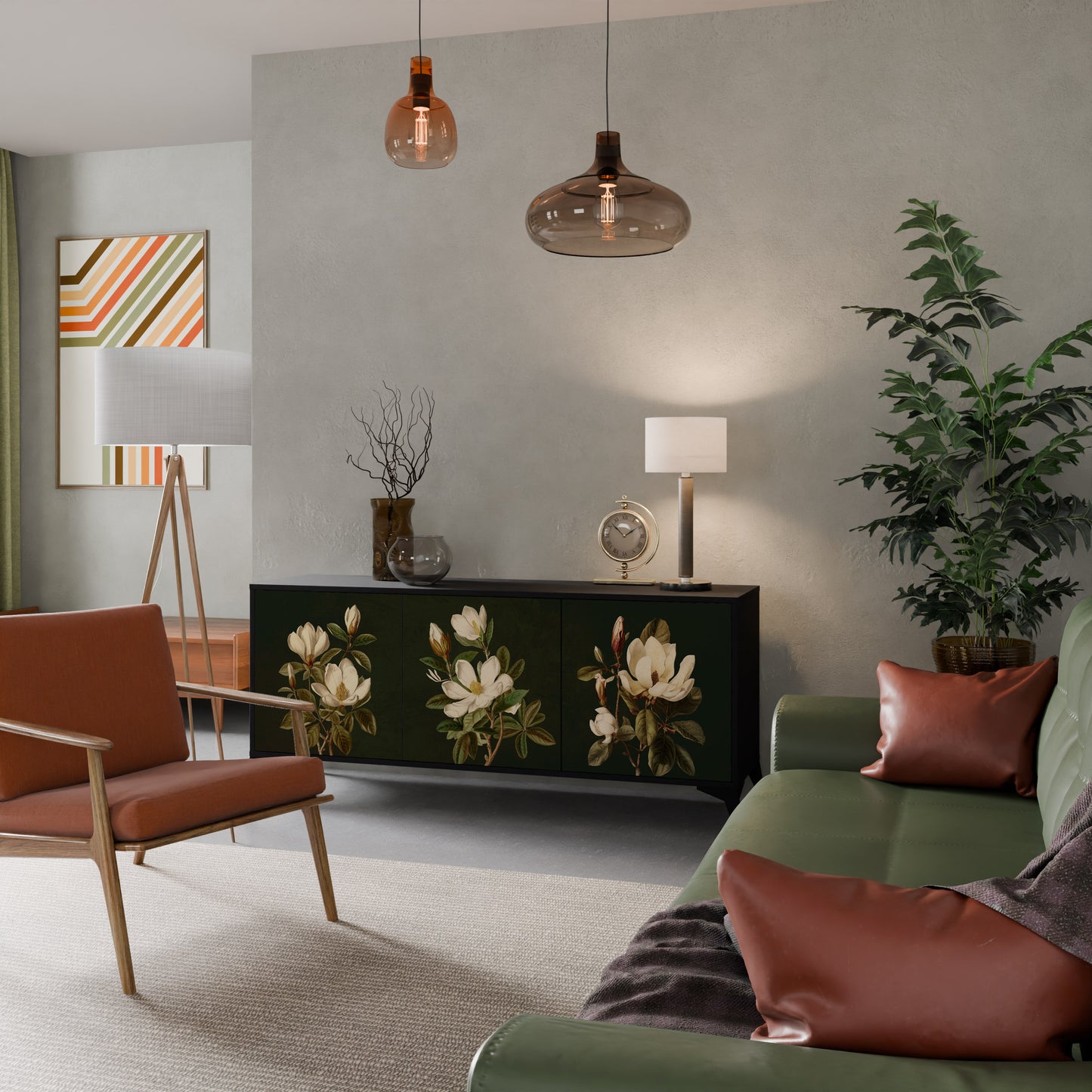FLORAL NOIR 3-dörrars skänk i svart finish