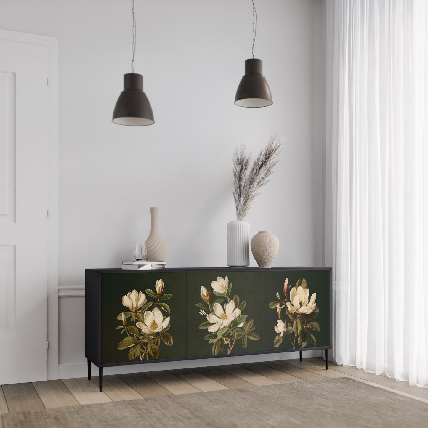 FLORAL NOIR 3-dörrars skänk i svart finish