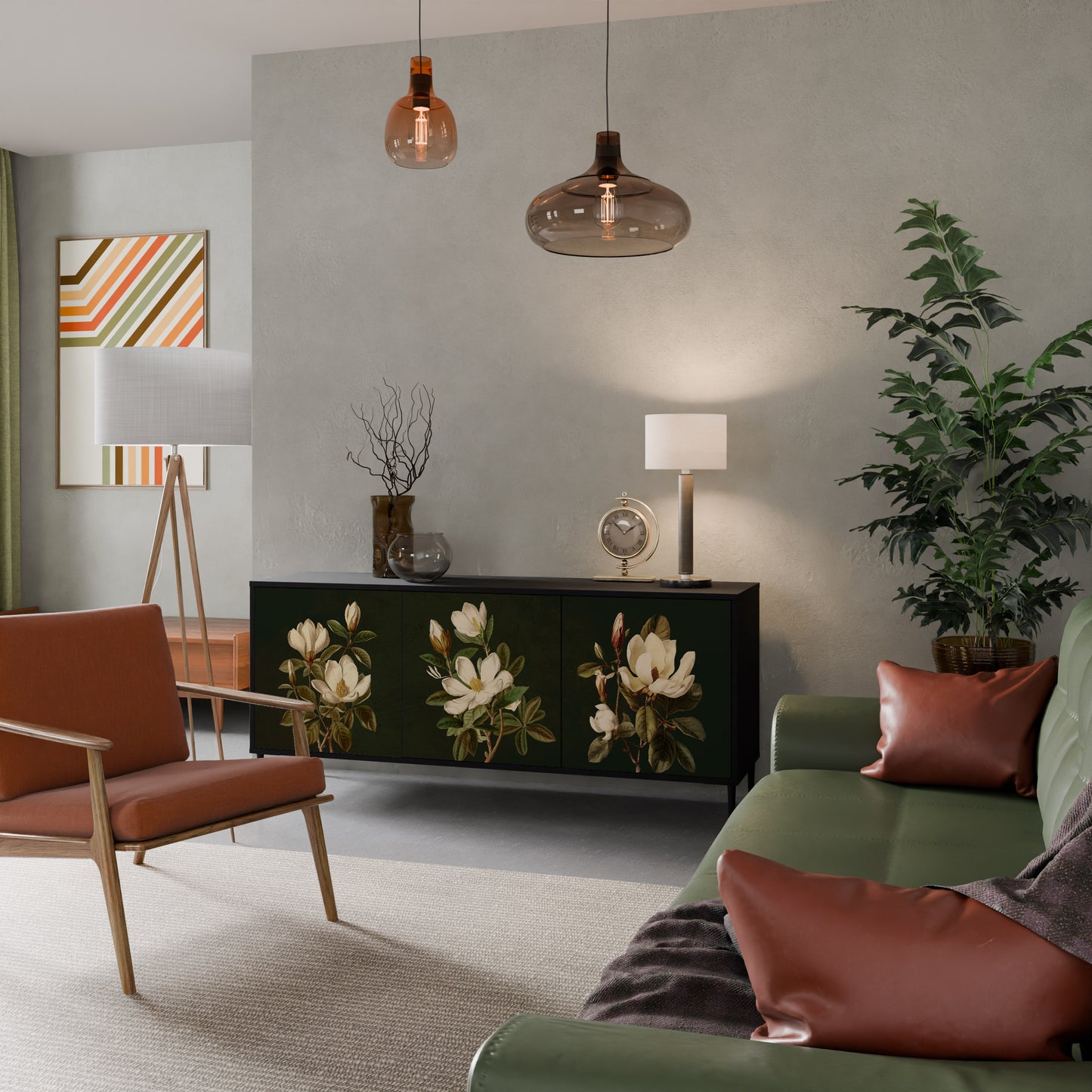 FLORAL NOIR 3-dörrars skänk i svart finish
