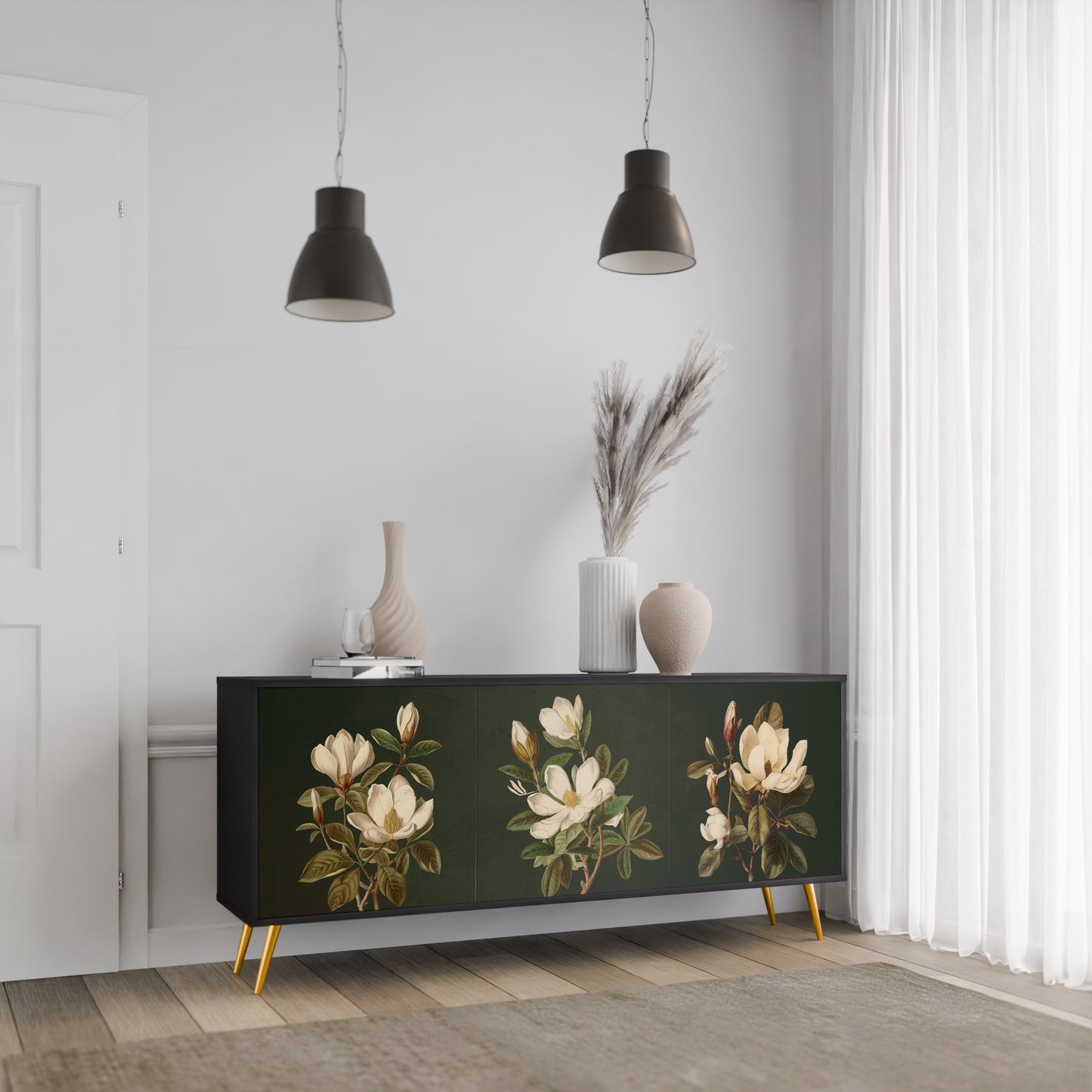 FLORAL NOIR 3-dörrars skänk i svart finish