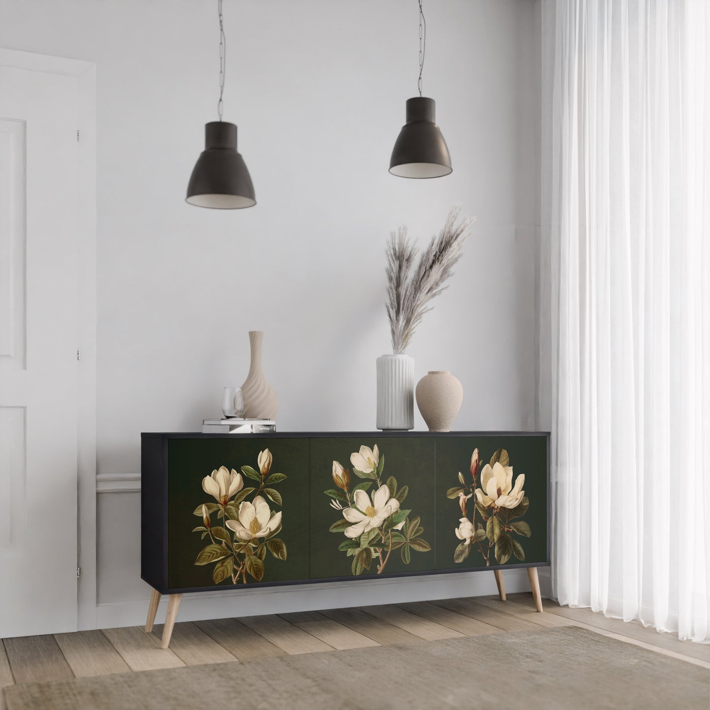 FLORAL NOIR 3-dörrars skänk i svart finish