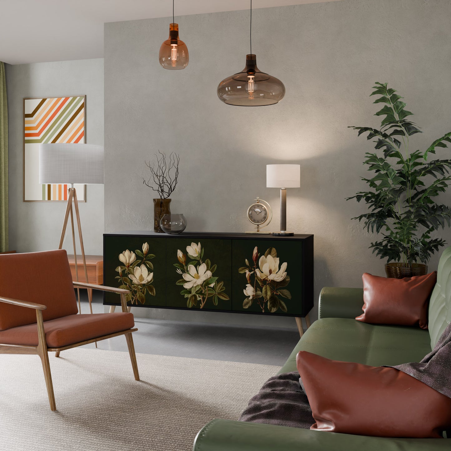 FLORAL NOIR 3-dörrars skänk i svart finish