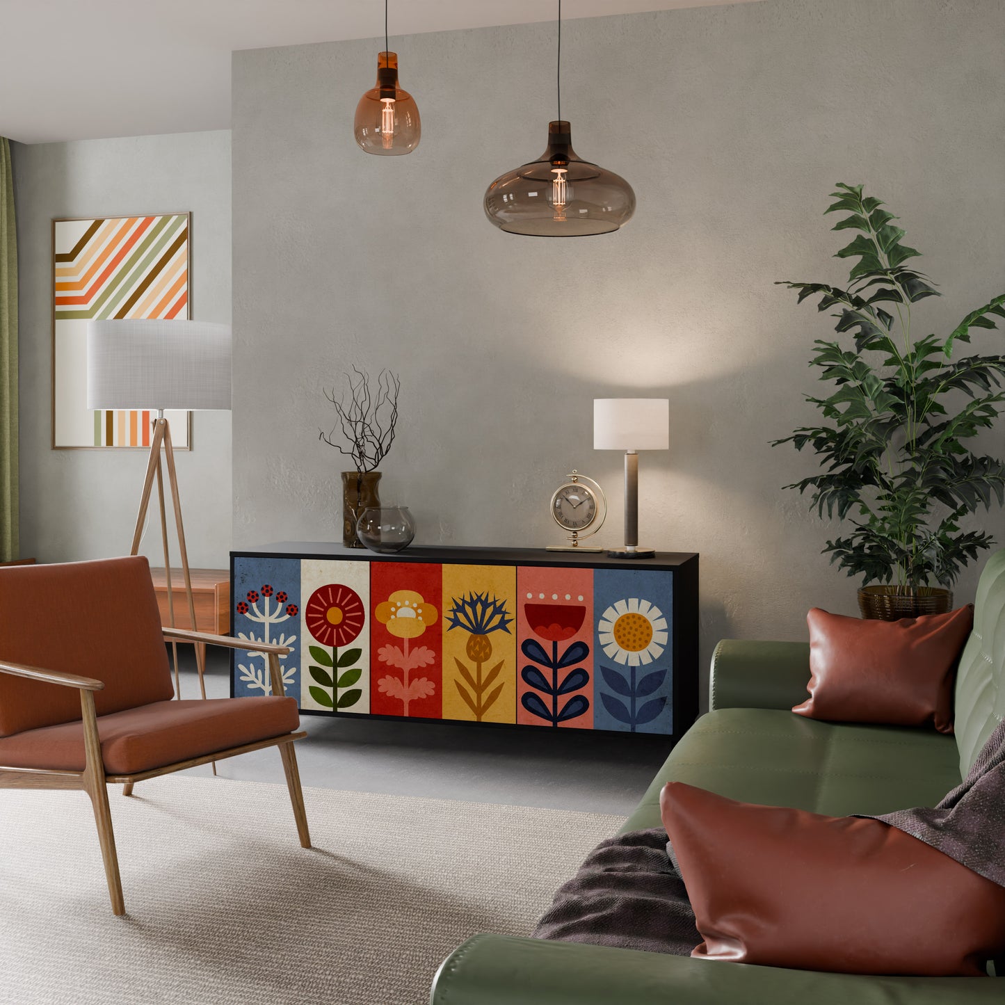 SCANDIC FLOWERET 3-dörrars skänk i svart finish