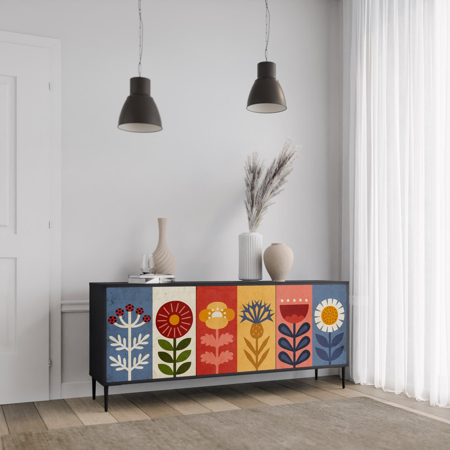 SCANDIC FLOWERET 3-dörrars skänk i svart finish