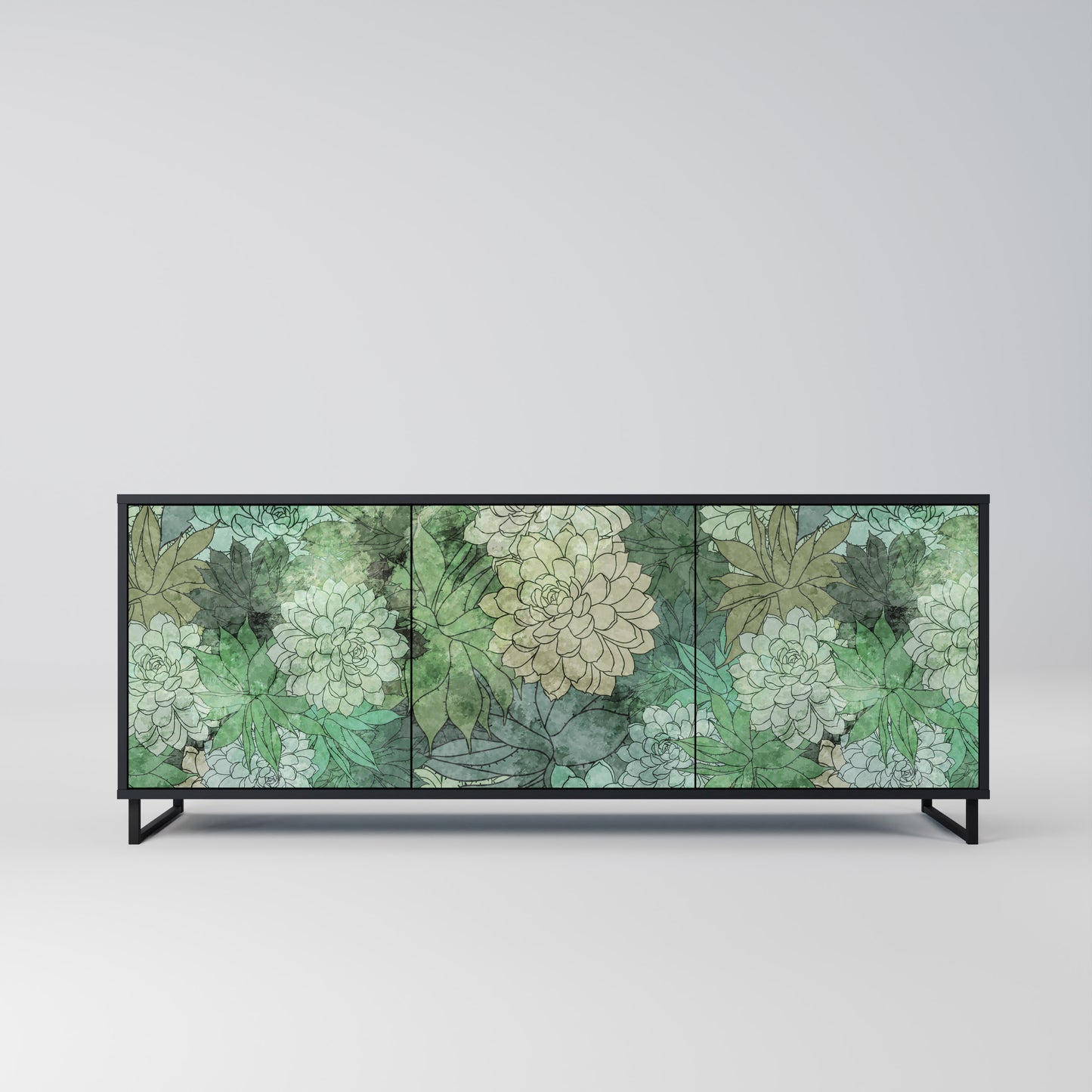 SUCCULENT CLUSTER 3-dörrars skänk i svart finish