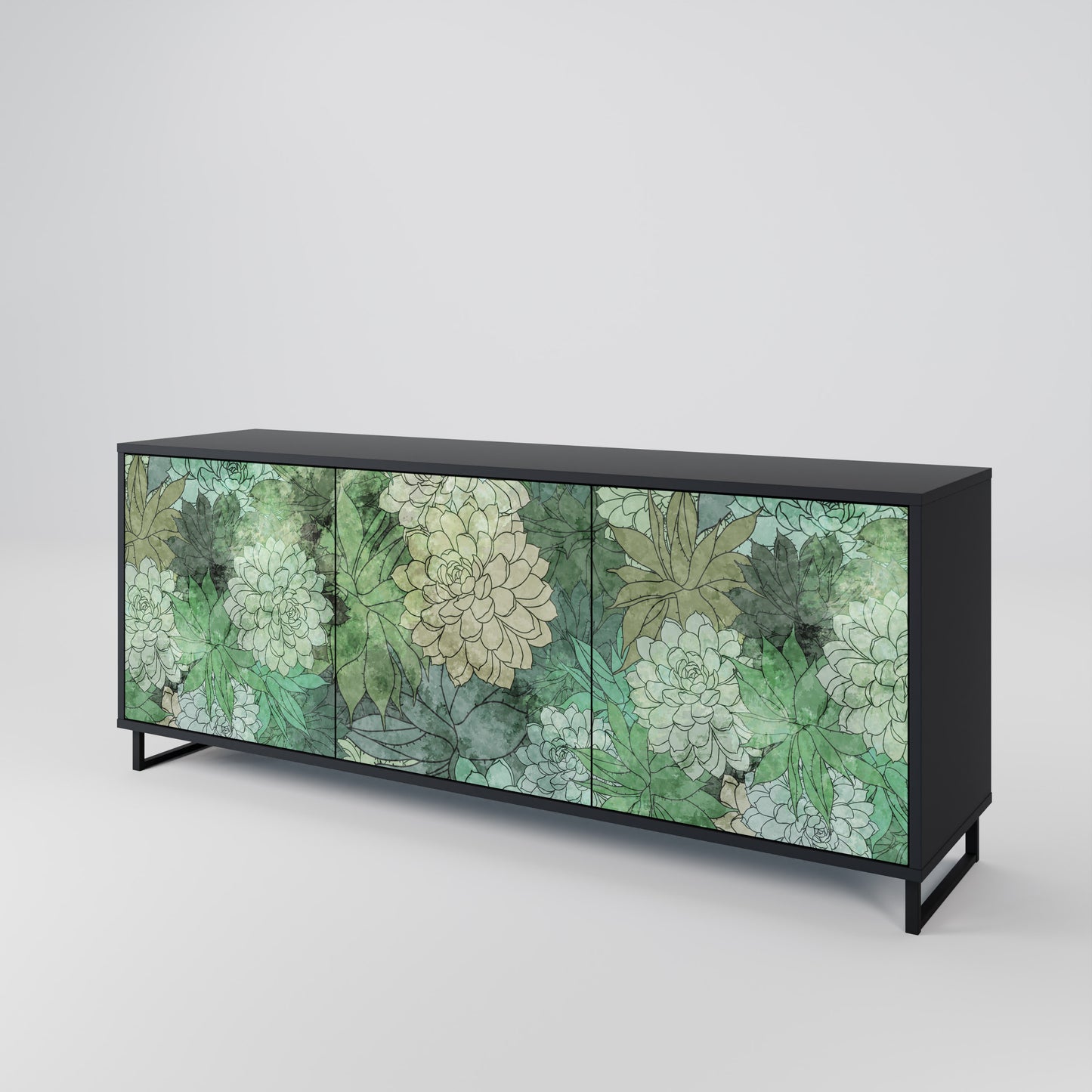 SUCCULENT CLUSTER 3-dörrars skänk i svart finish