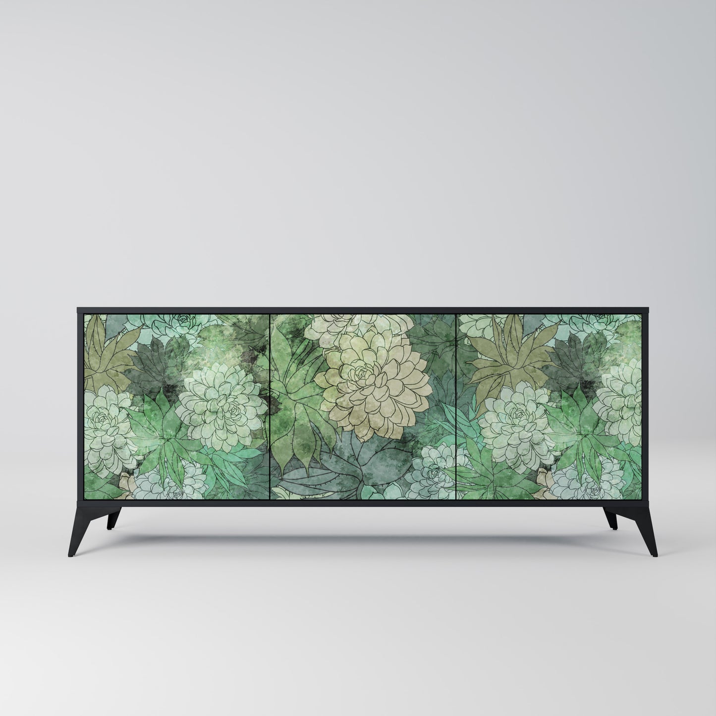 SUCCULENT CLUSTER 3-dörrars skänk i svart finish