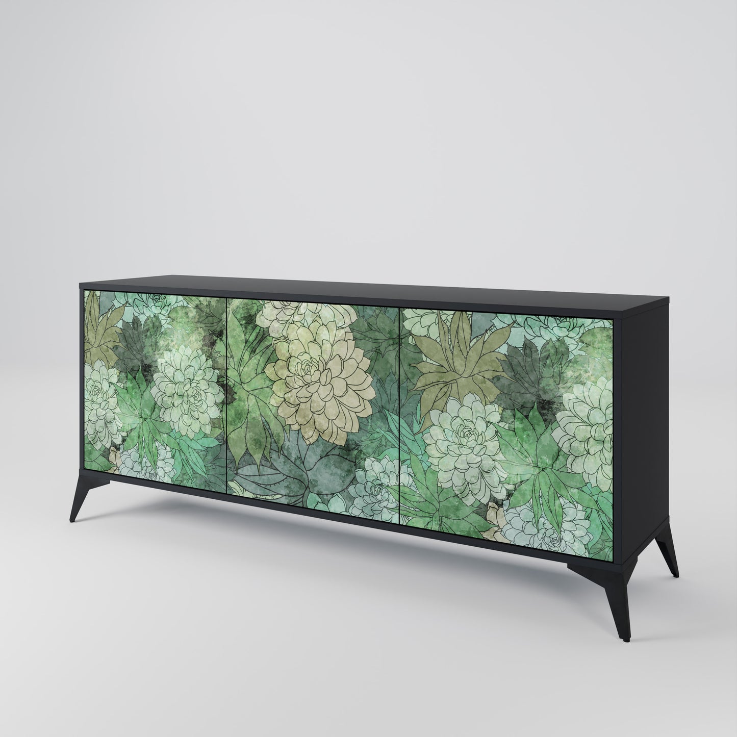 SUCCULENT CLUSTER 3-dörrars skänk i svart finish