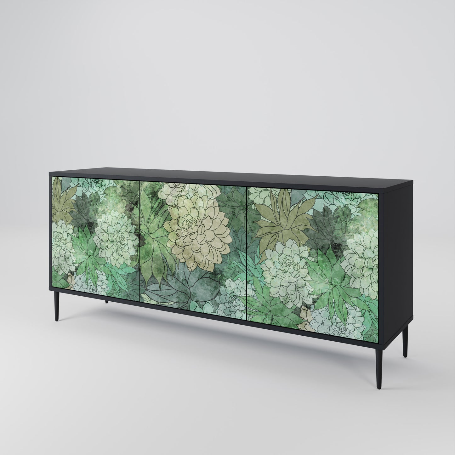 SUCCULENT CLUSTER 3-dörrars skänk i svart finish
