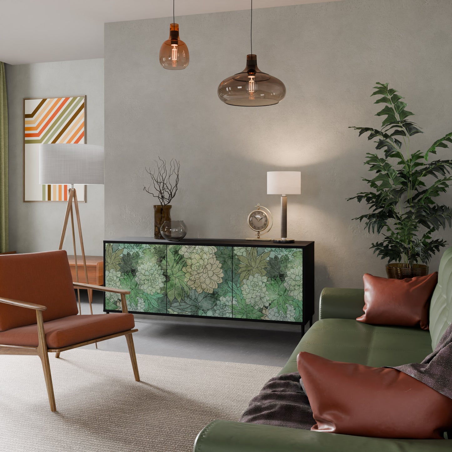 SUCCULENT CLUSTER 3-dörrars skänk i svart finish