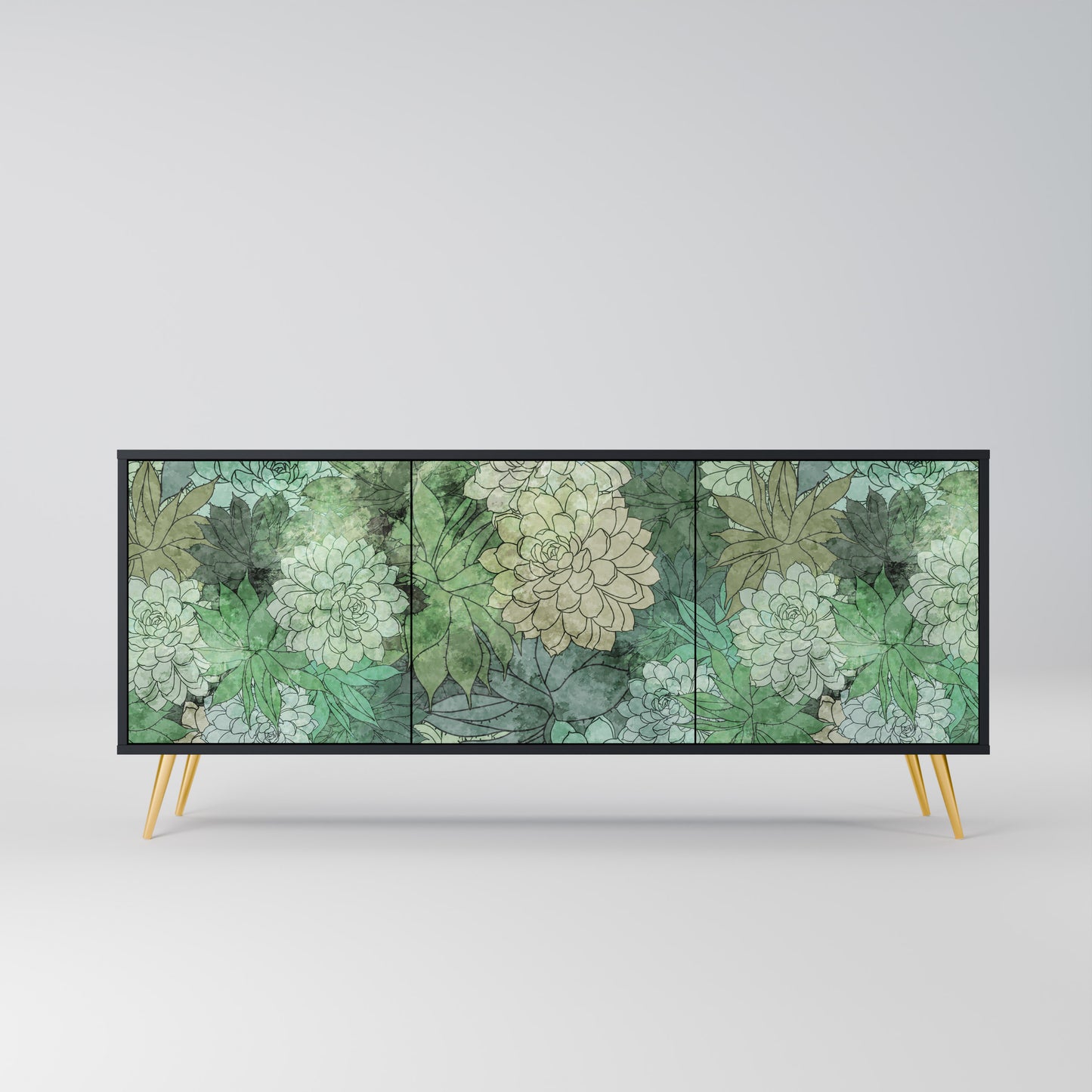 SUCCULENT CLUSTER 3-dörrars skänk i svart finish