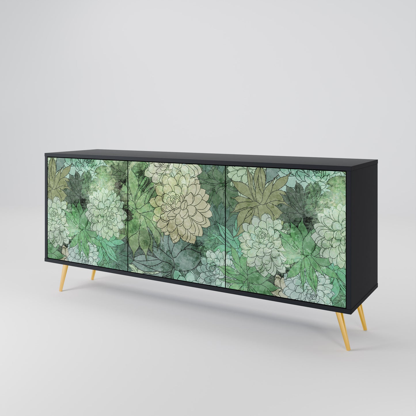 SUCCULENT CLUSTER 3-dörrars skänk i svart finish