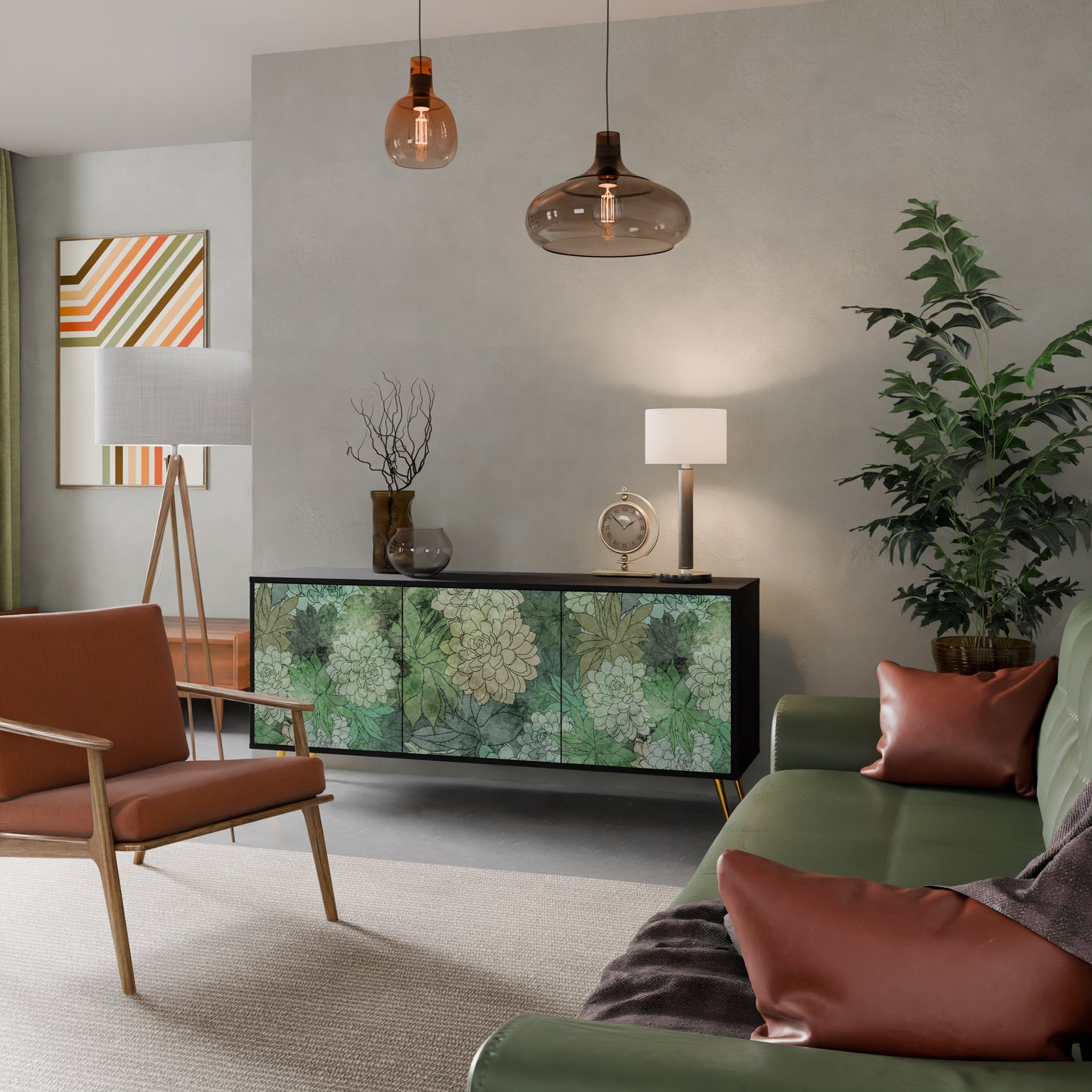 SUCCULENT CLUSTER 3-dörrars skänk i svart finish