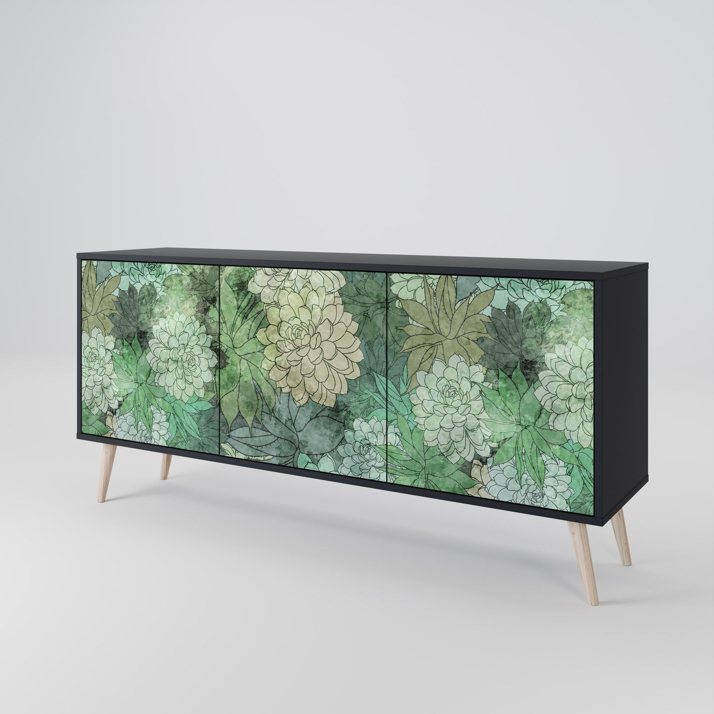 SUCCULENT CLUSTER 3-dörrars skänk i svart finish