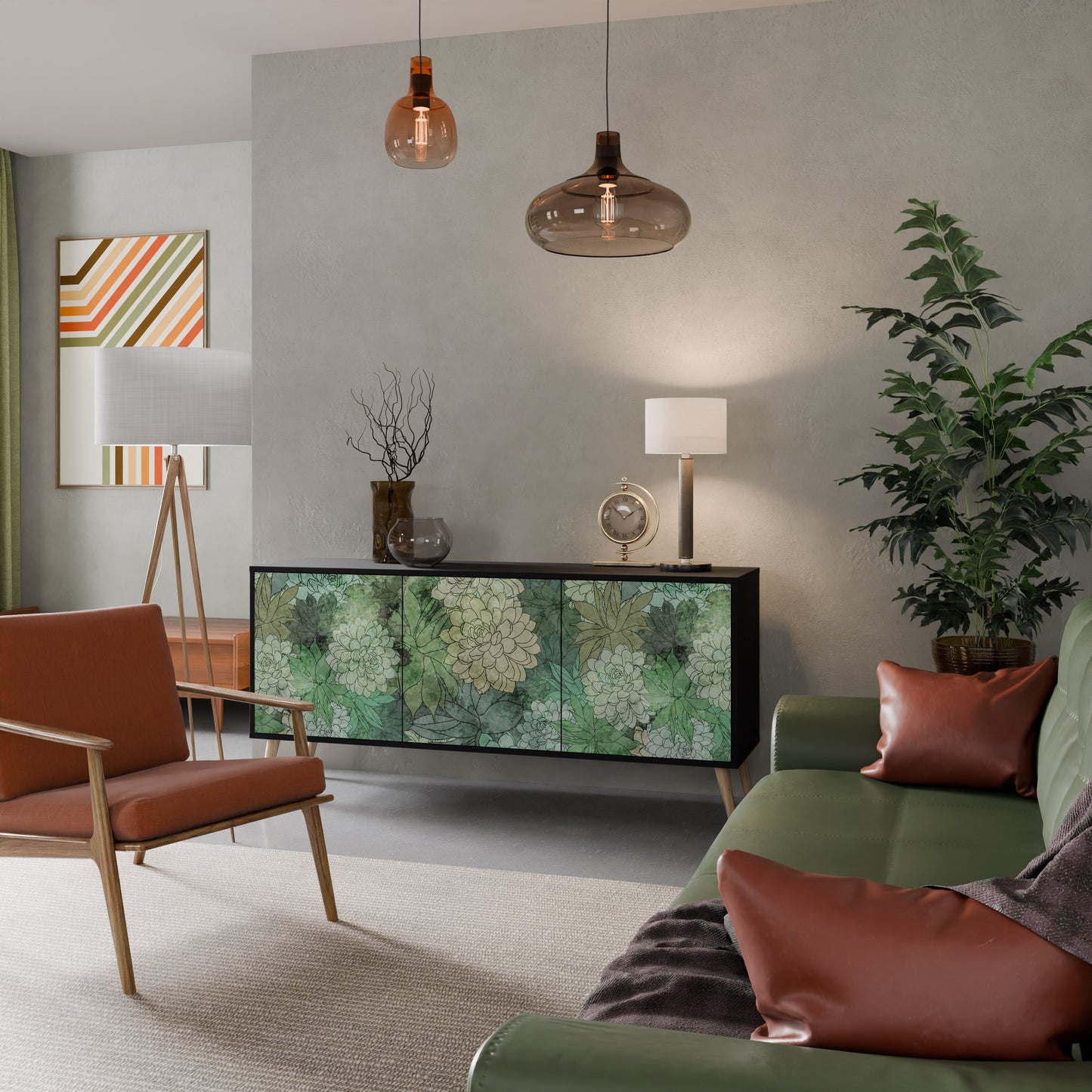 SUCCULENT CLUSTER 3-dörrars skänk i svart finish