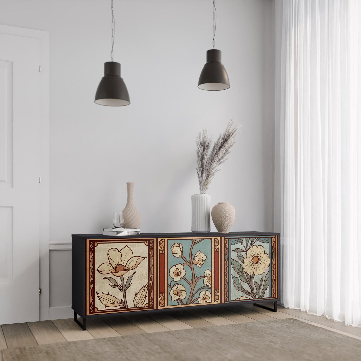 TIDLÖS FLORA 3-dörrars skänk i svart finish