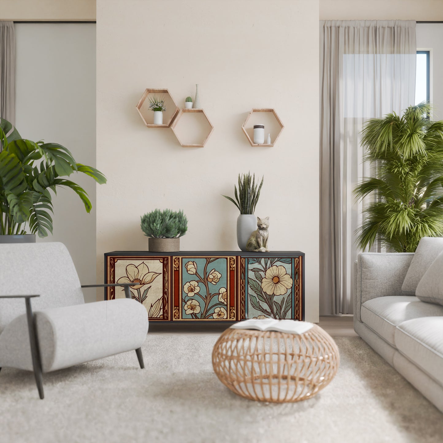 TIDLÖS FLORA 3-dörrars skänk i svart finish