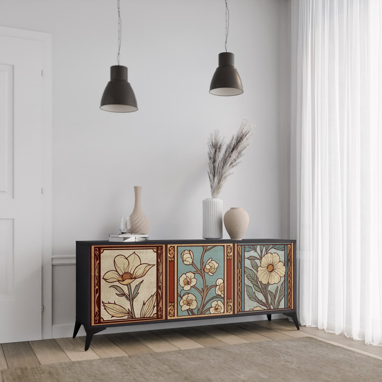 TIDLÖS FLORA 3-dörrars skänk i svart finish