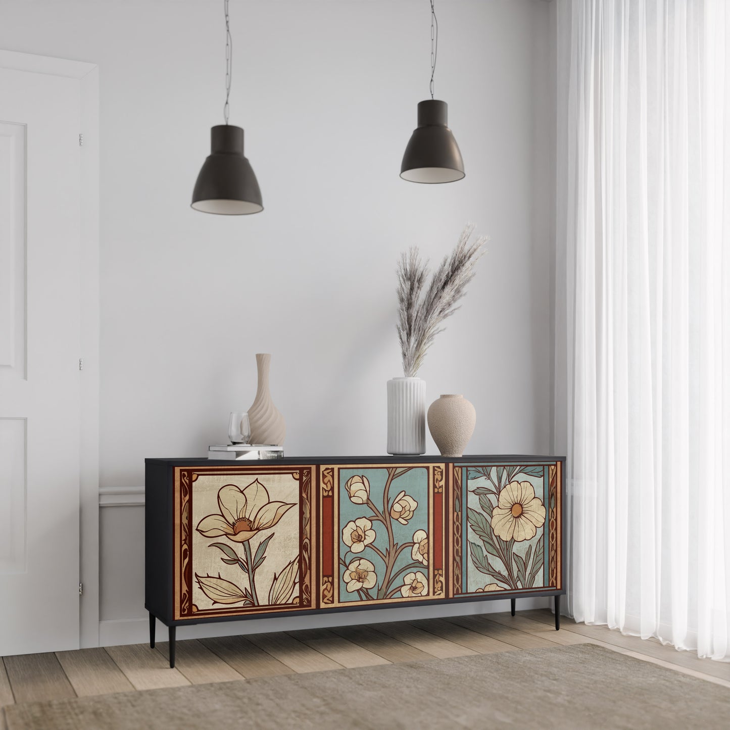 TIDLÖS FLORA 3-dörrars skänk i svart finish