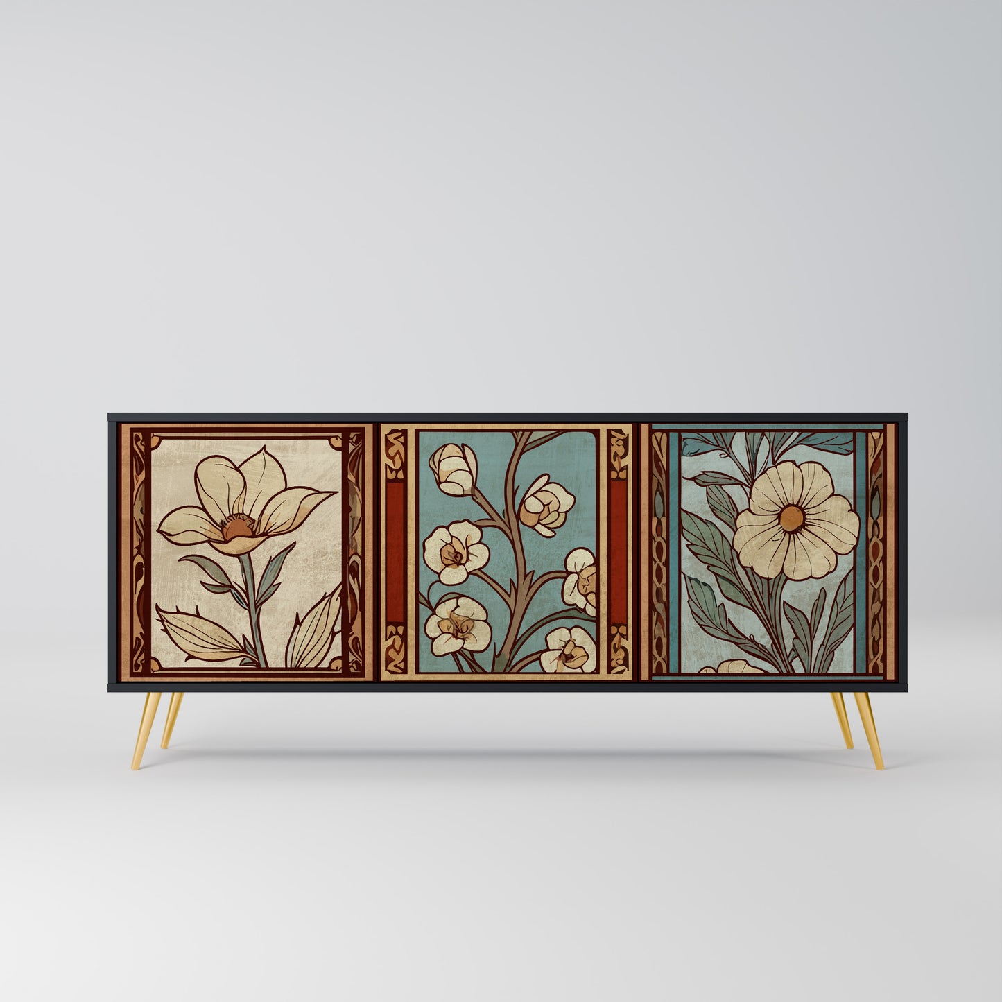 TIDLÖS FLORA 3-dörrars skänk i svart finish