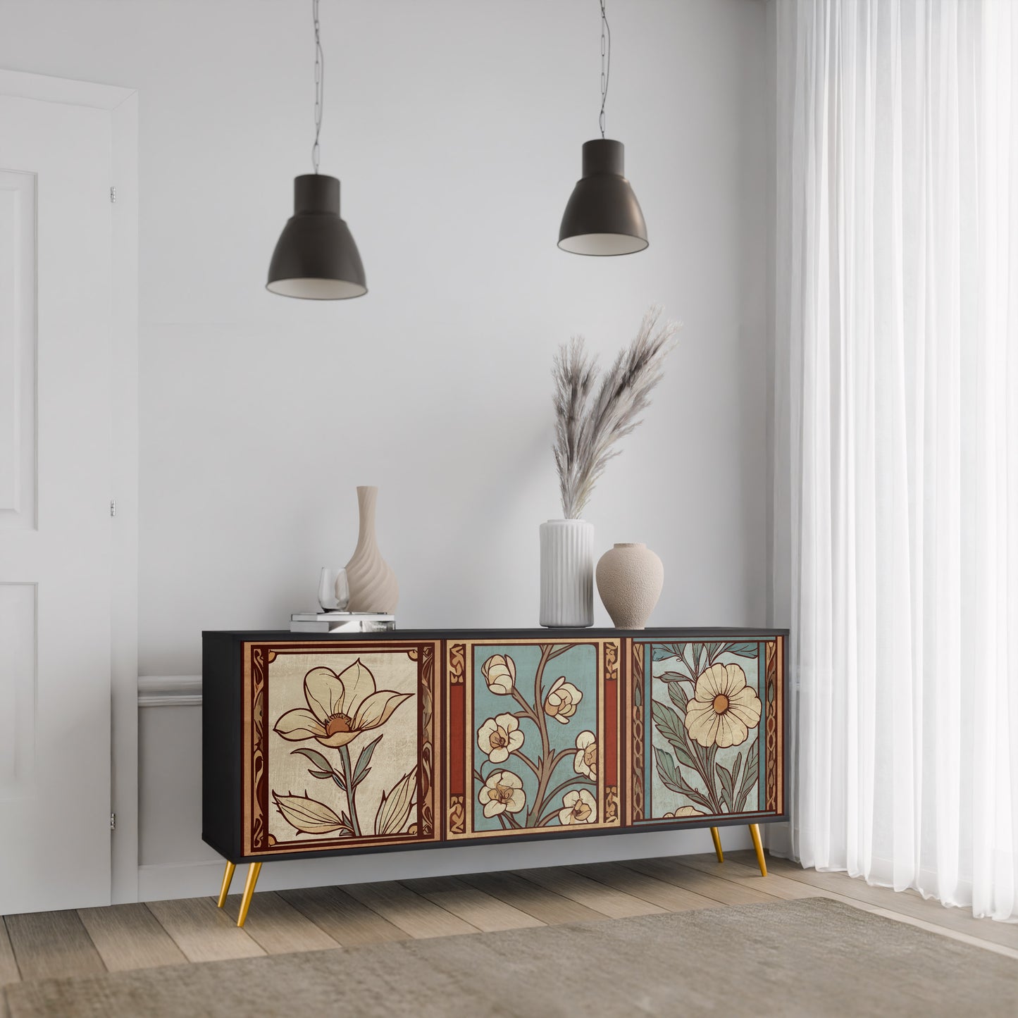 TIDLÖS FLORA 3-dörrars skänk i svart finish