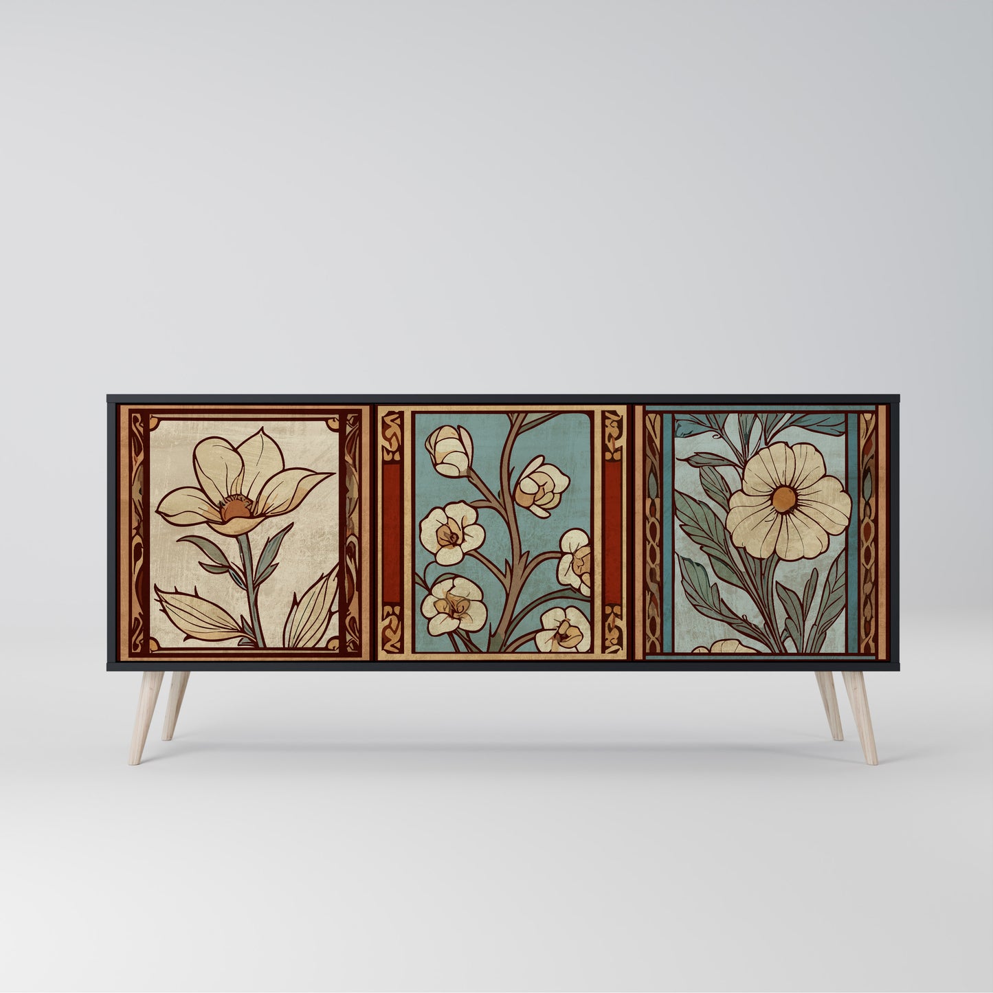 TIDLÖS FLORA 3-dörrars skänk i svart finish