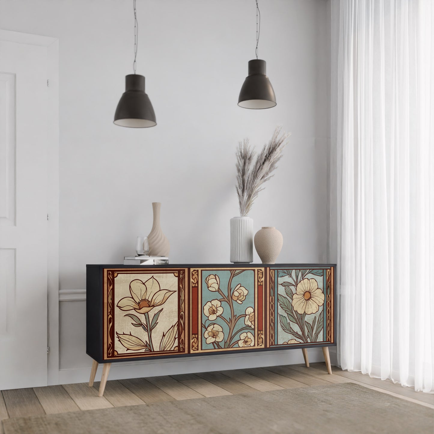 TIDLÖS FLORA 3-dörrars skänk i svart finish