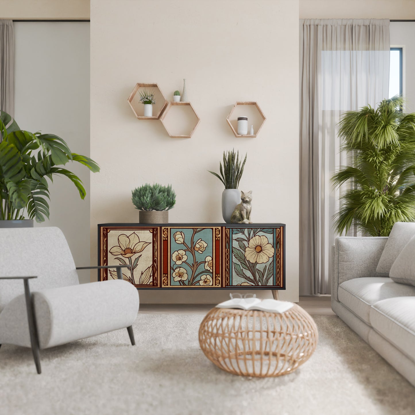 TIDLÖS FLORA 3-dörrars skänk i svart finish