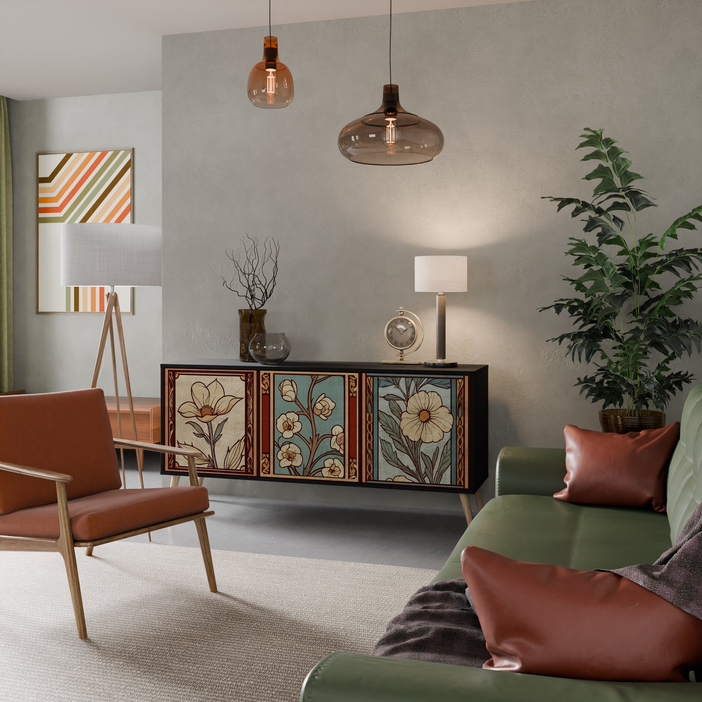 TIDLÖS FLORA 3-dörrars skänk i svart finish