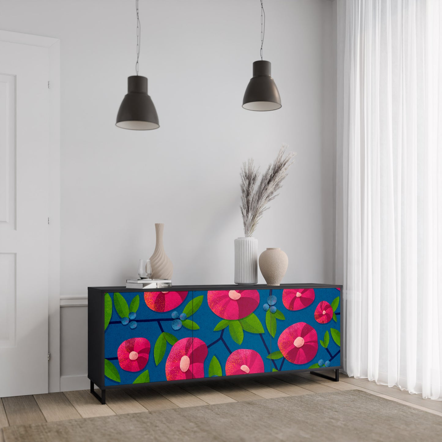 SPRING THOUGHTS Skänk med 3 dörrar i svart finish