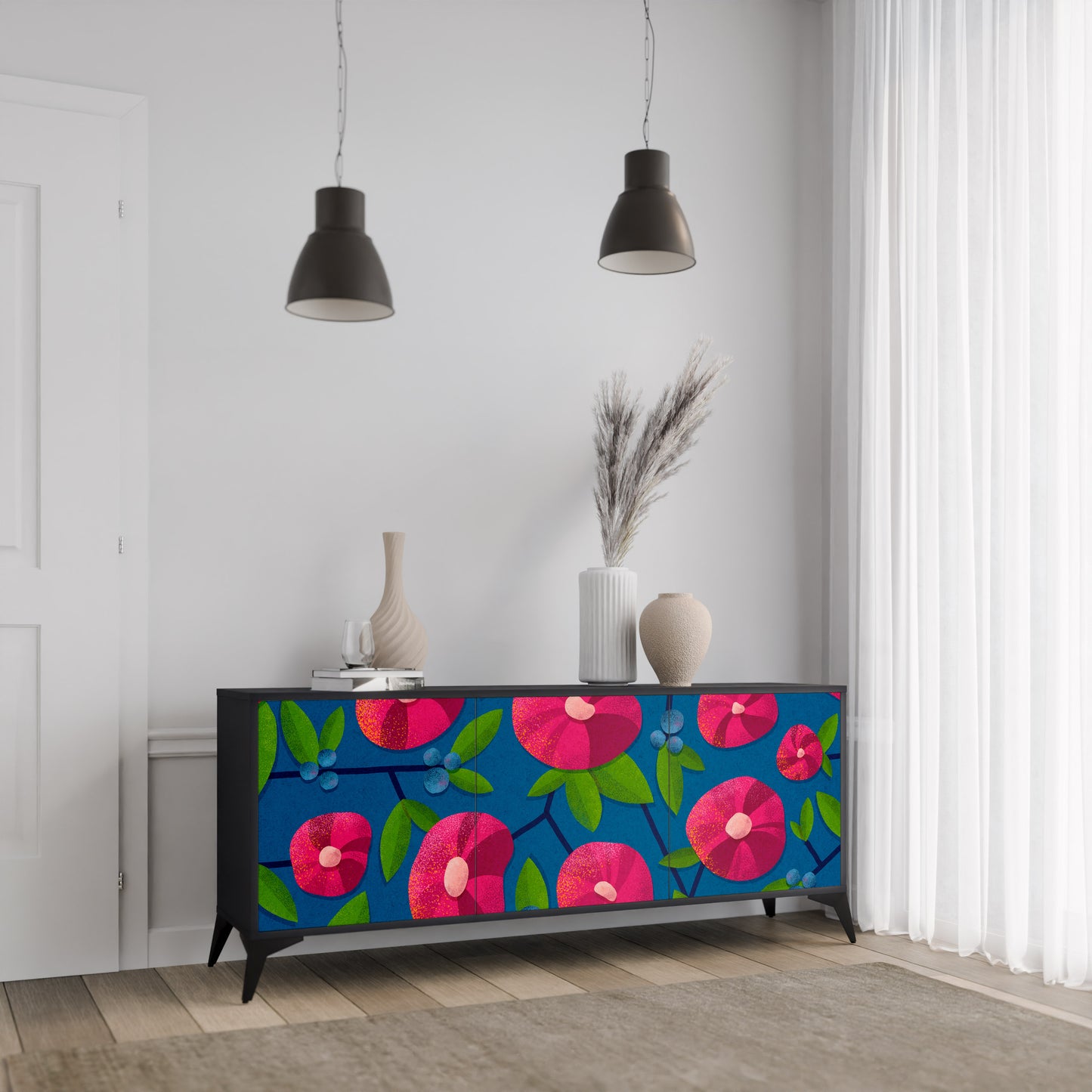 SPRING THOUGHTS Skänk med 3 dörrar i svart finish