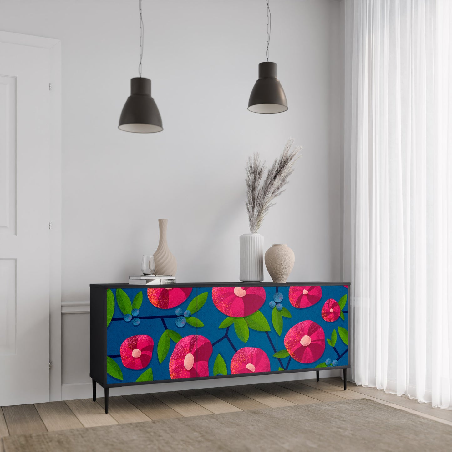 SPRING THOUGHTS Skänk med 3 dörrar i svart finish