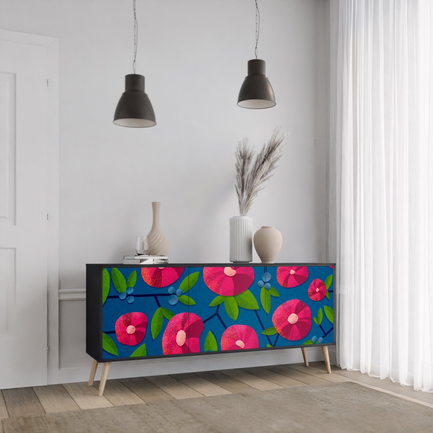 SPRING THOUGHTS Skänk med 3 dörrar i svart finish