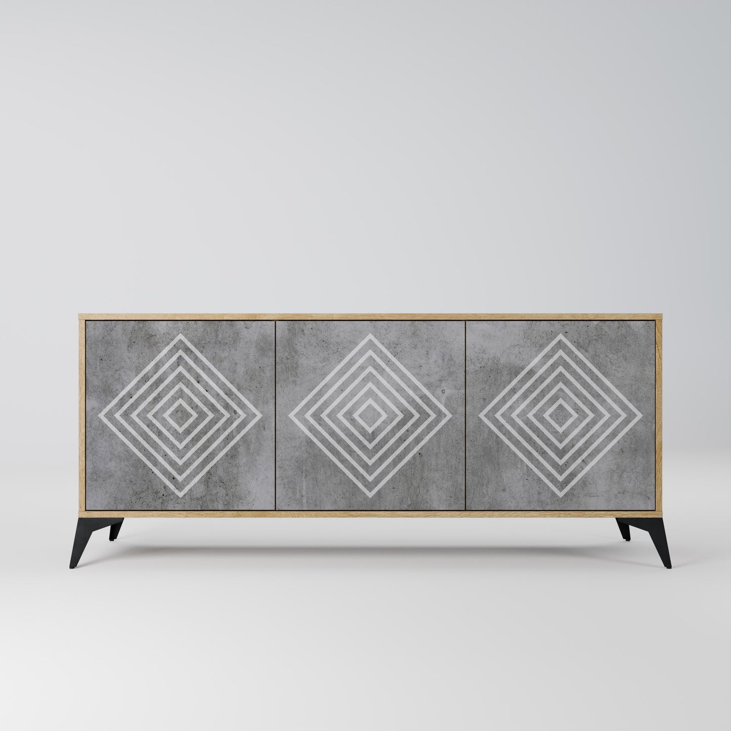 POLYGONAL ARTISTRY 3-dörrars skänk i ekeffekt
