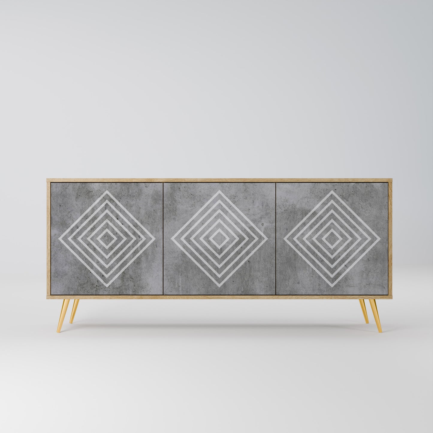 POLYGONAL ARTISTRY 3-dörrars skänk i ekeffekt