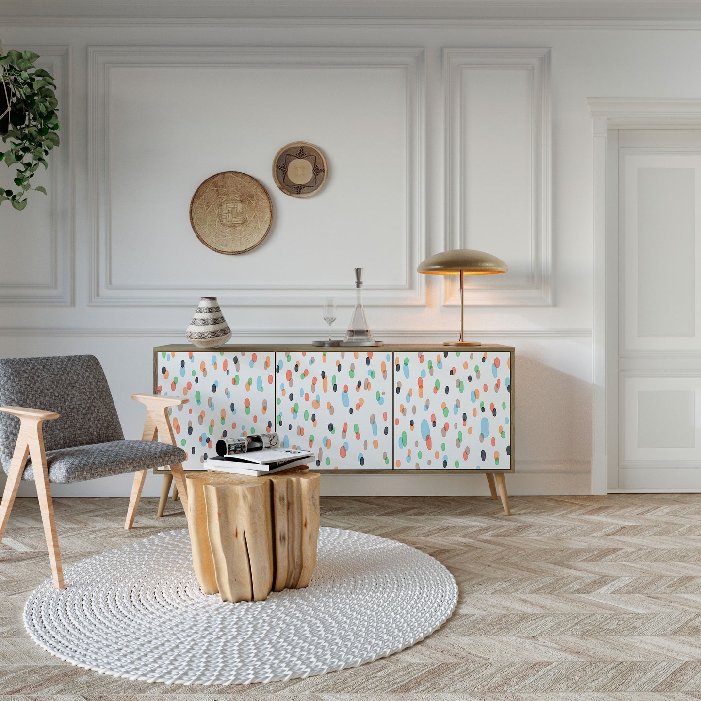 ENERGETIC SPOTS 3-dörrars skänk i ekeffekt
